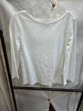 LOFT White Floral Lace-Texture Long Sleeve Top